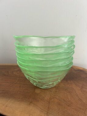Green Textured Pressed Glass Decorative Salad Bowls set of 6